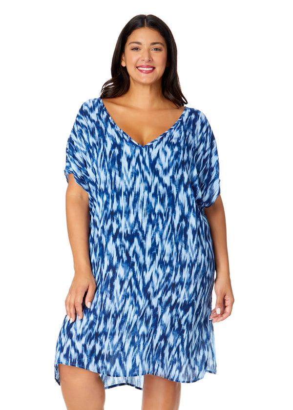 anne cole Women's Plus Tie Dye Ikat Easy Tunic Swimsuit Cover Up