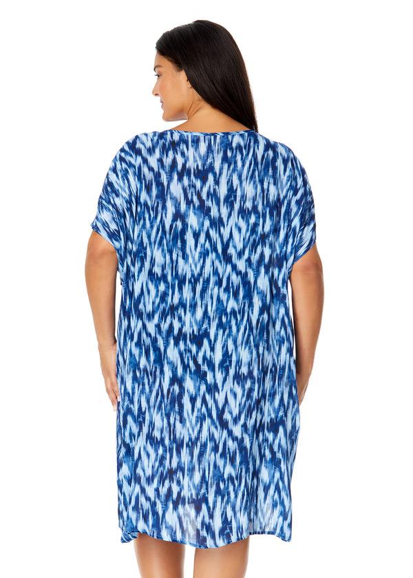 Anne Cole Women's Plus Tie Dye Ikat Easy Tunic Swimsuit Cover Up