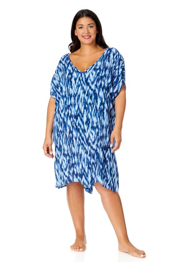 Anne Cole Women's Plus Tie Dye Ikat Easy Tunic Swimsuit Cover Up