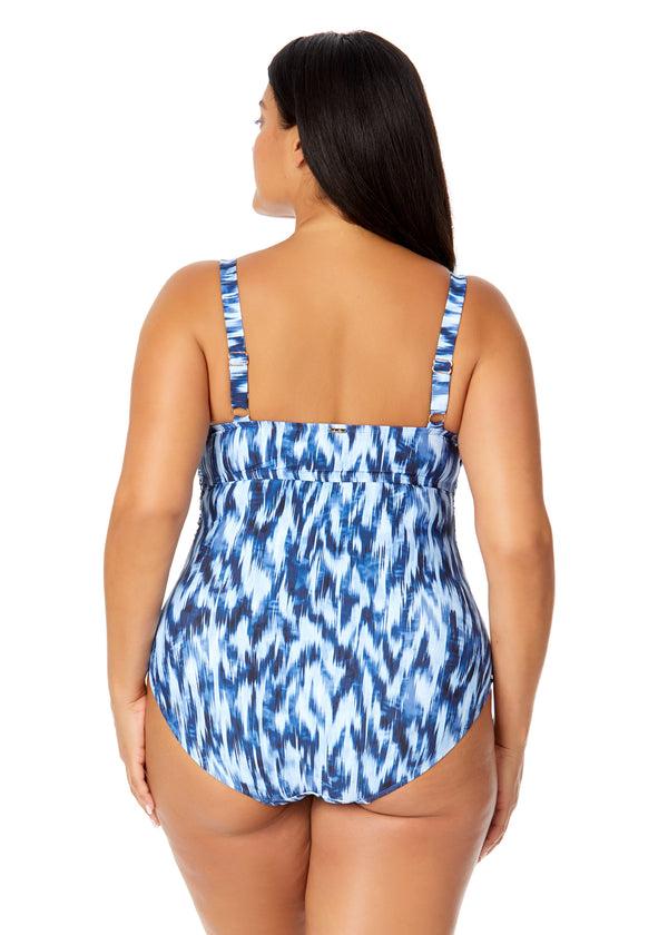 Anne Cole Women's Plus Tie Dye Ikat Hidden Underwire Drape Front One Piece Swimsuit