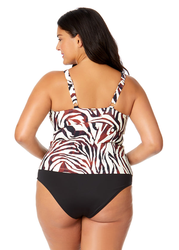 Anne Cole Women's Plus Tiger Dance Ring Front Tankini Swim Top