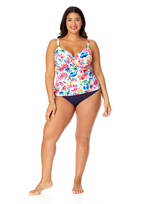 Anne Cole Women's Plus Watercolor Paisley Twist Front Underwire Tankini Swim Top