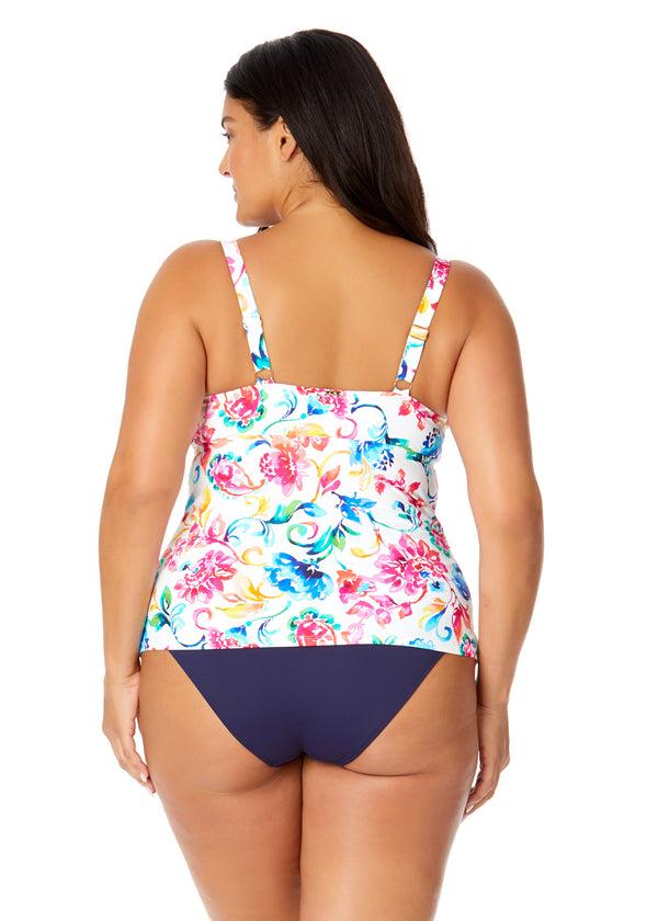 Anne Cole Women's Plus Watercolor Paisley Twist Front Underwire Tankini Swim Top