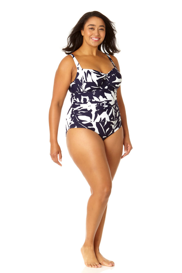 Anne Cole Women's Retro Twist Front Shirred One Piece Swimsuit