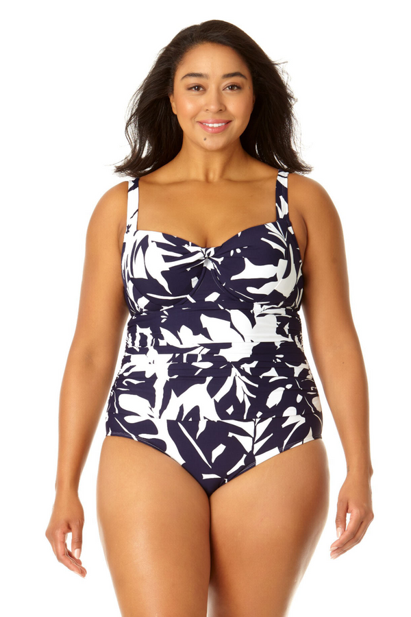 anne cole Women's Retro Twist Front Shirred One Piece Swimsuit