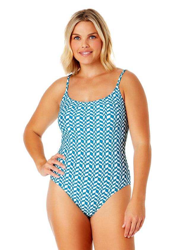 anne cole Women's Ripple Geo Classic Lingerie Maillot One Piece Swimsuit
