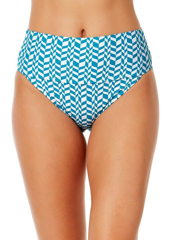 anne cole Women's Ripple Geo Soft Band High Waist Swim Bottom