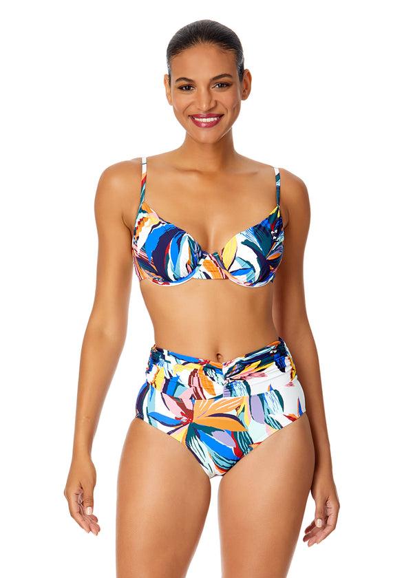 anne cole Women's Riviera Floral Shirred Underwire Bikini Swim Top