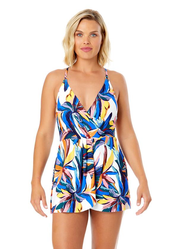 anne cole Women's Riviera Floral Swim Dress With Skirted Bottom
