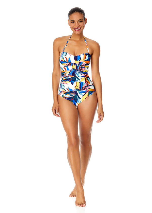 anne Cole Women's Riviera Floral Twist Front Shirred One Piece Swimsuit