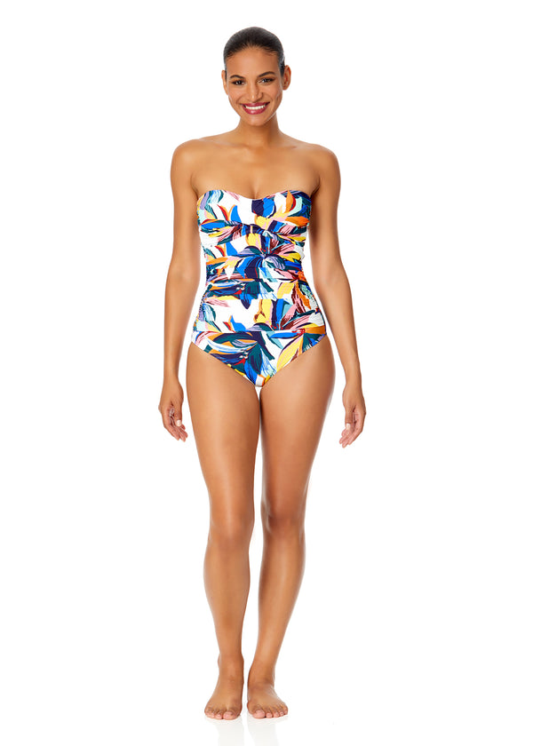 anne Cole Women's Riviera Floral Twist Front Shirred One Piece Swimsuit