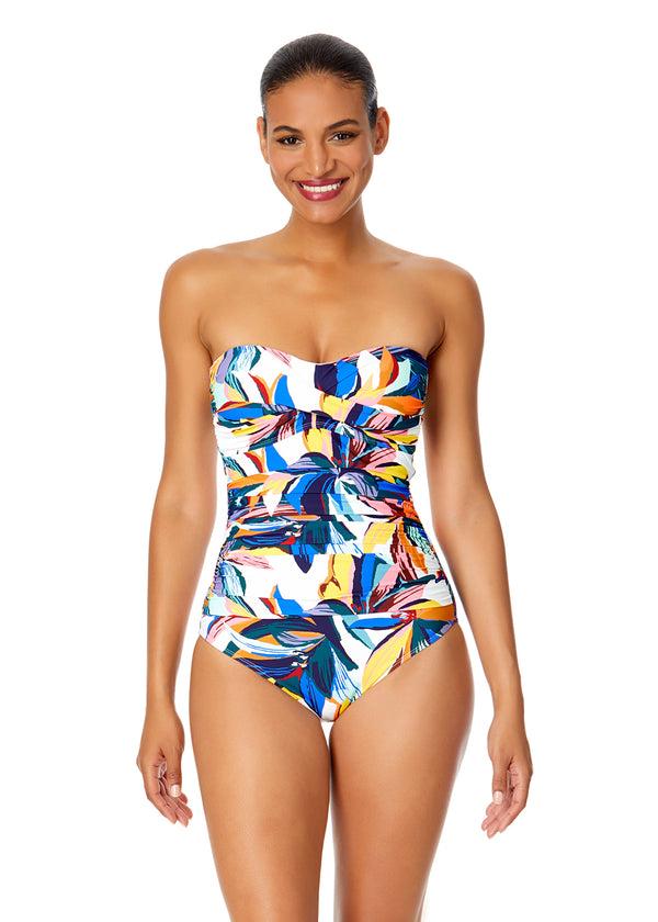 anne cole Women's Riviera Floral Twist Front Shirred One Piece Swimsuit