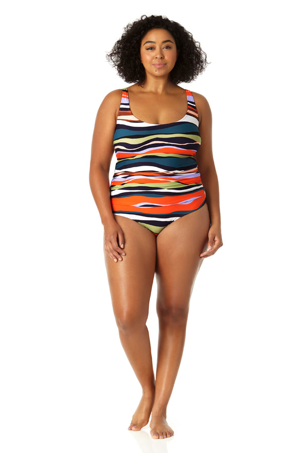 Anne Cole Women's Scoop Neck Shirred One Piece Swimsuit