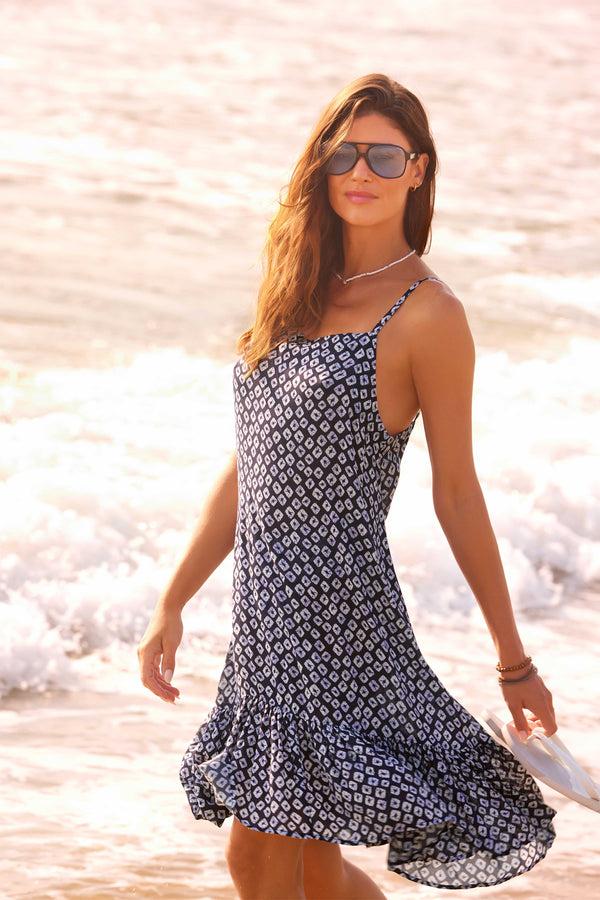 Anne Cole Women's Shibori Geo Meadow Bouquet A Line Dress Swimsuit Cover Up