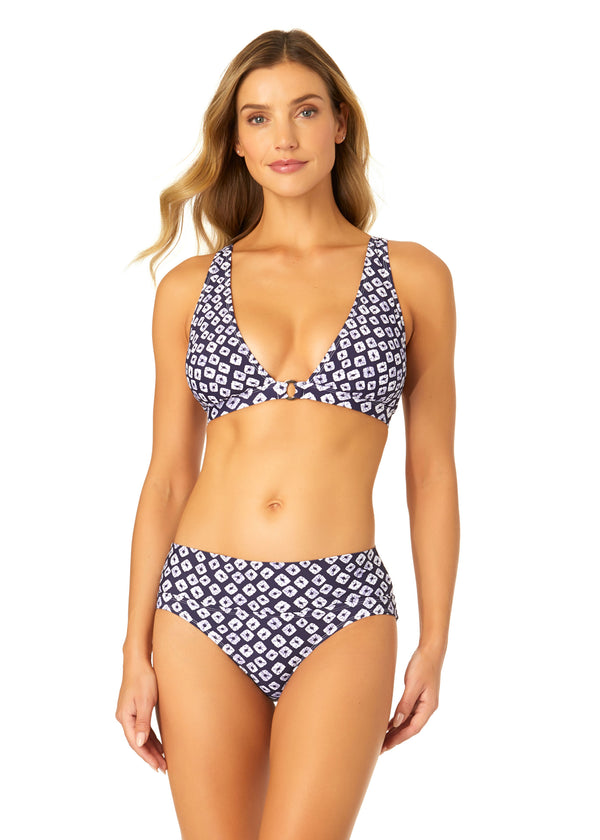 anne cole Women's Shibori Geo Ring Plunge Triangle Bikini Swim Top