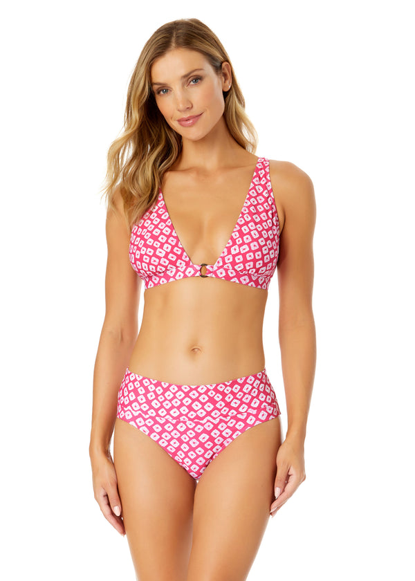 anne cole Women's Shibori Geo Ring Plunge Triangle Bikini Swim Top