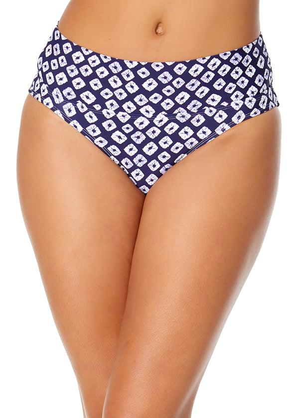 anne cole Women's Shibori Geo Soft Band Mid Rise Bikini Swim Bottom