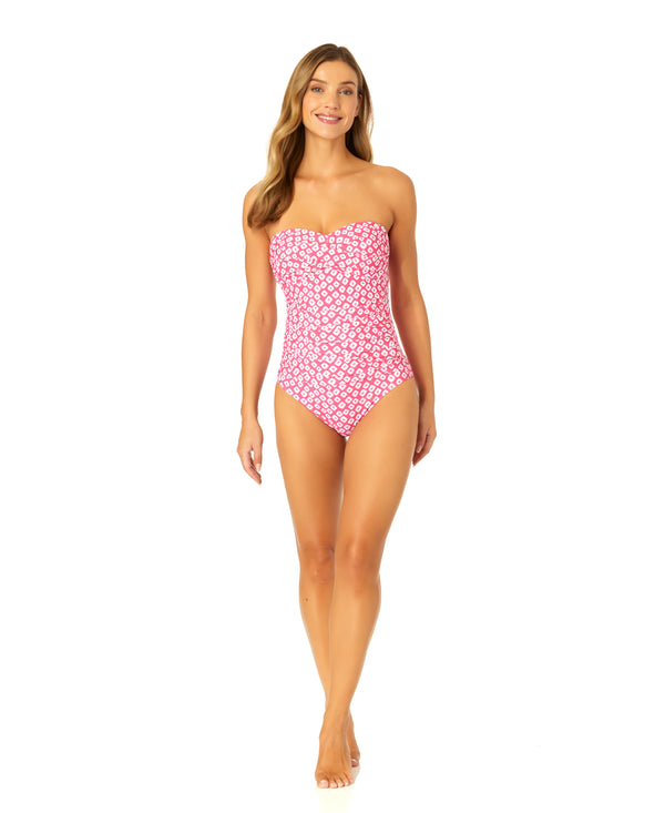 Anne Cole Women's Shibori Geo Twist Front Shirred One Piece Swimsuit
