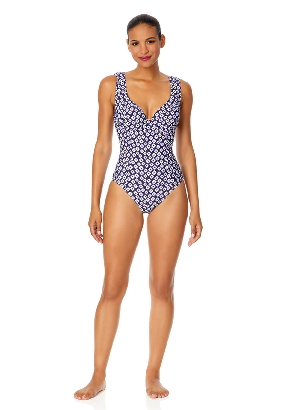 Anne Cole Women's Shibori Geo Underwire Panel One Piece Swimsuit
