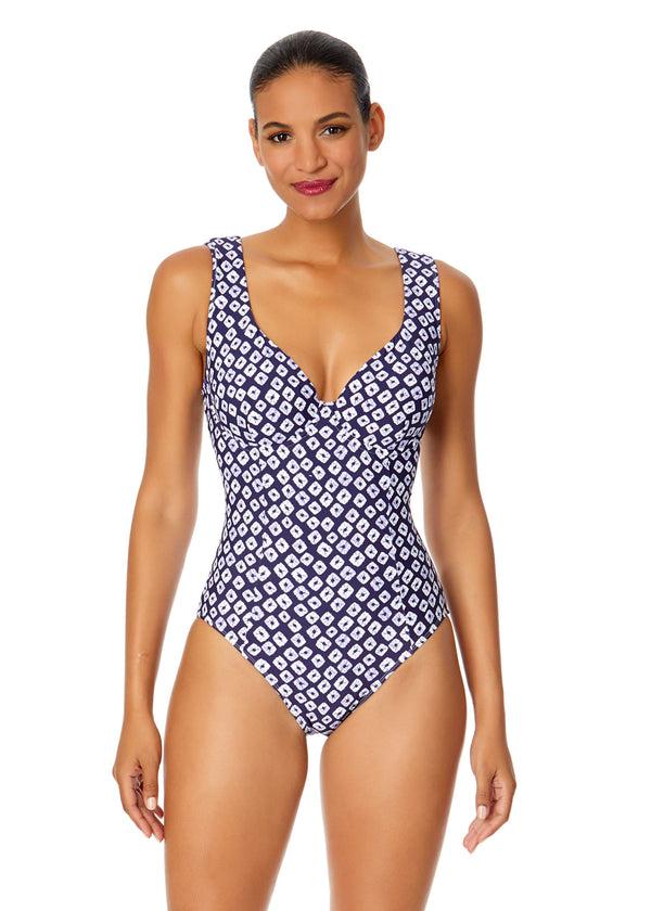 anne cole Women's Shibori Geo Underwire Panel One Piece Swimsuit