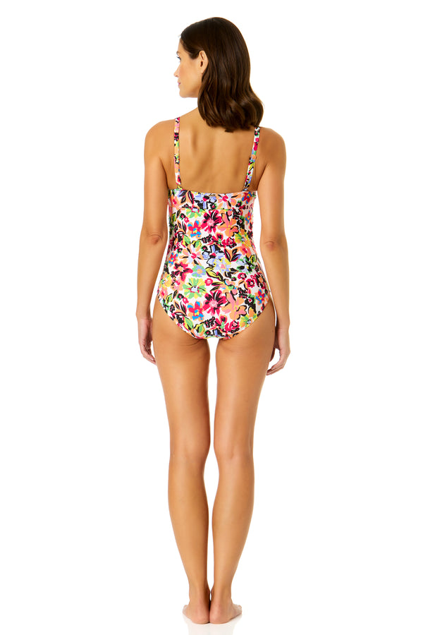Anne Cole Women's Sun Blossom Retro Twist Front Shirred One Piece Swimsuit