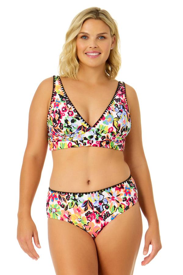 anne cole Women's Sun Blossom Soft Band Shirred Bralette Bikini Top