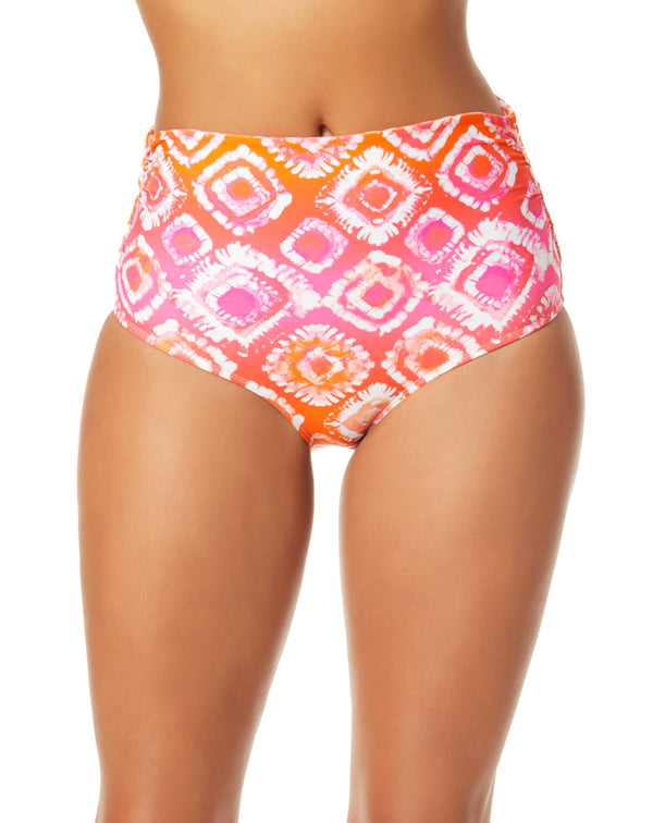 anne cole Women's Tie Dye Foulard Fold Over High Waist Shirred Bikini Swim Bottom