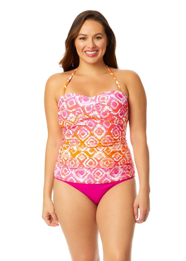 anne cole Women's Tie Dye Foulard Twist Front Bandeaukini Swim Top