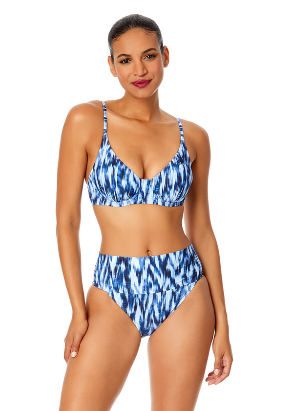 anne cole Women's Tie Dye Ikat Elongated Triangle Underwire Bikini Swim Top