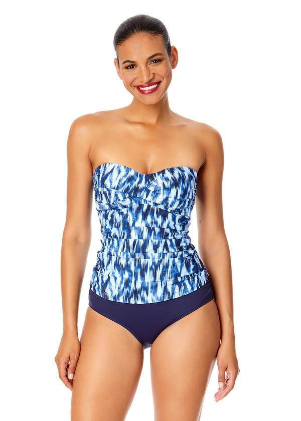 anne cole Women's Tie Dye Ikat Twist Front Bandeaukini Swim Top