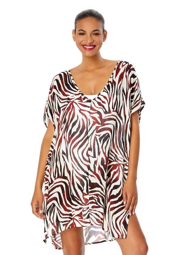 anne cole Women's Tiger Dance Easy Tunic Swimsuit Cover Up