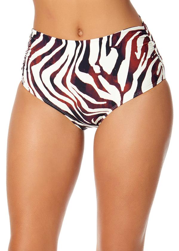 anne cole Women's Tiger Dance Fold Over High Waist Shirred Bikini Swim Bottom