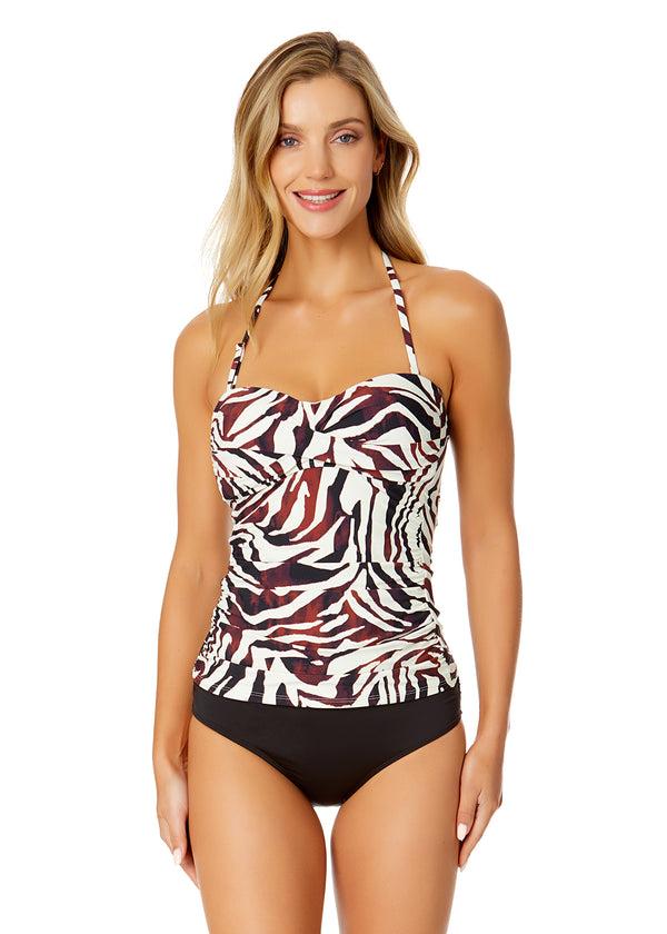 anne cole Women's Tiger Dance Twist Front Bandeaukini Swim Top