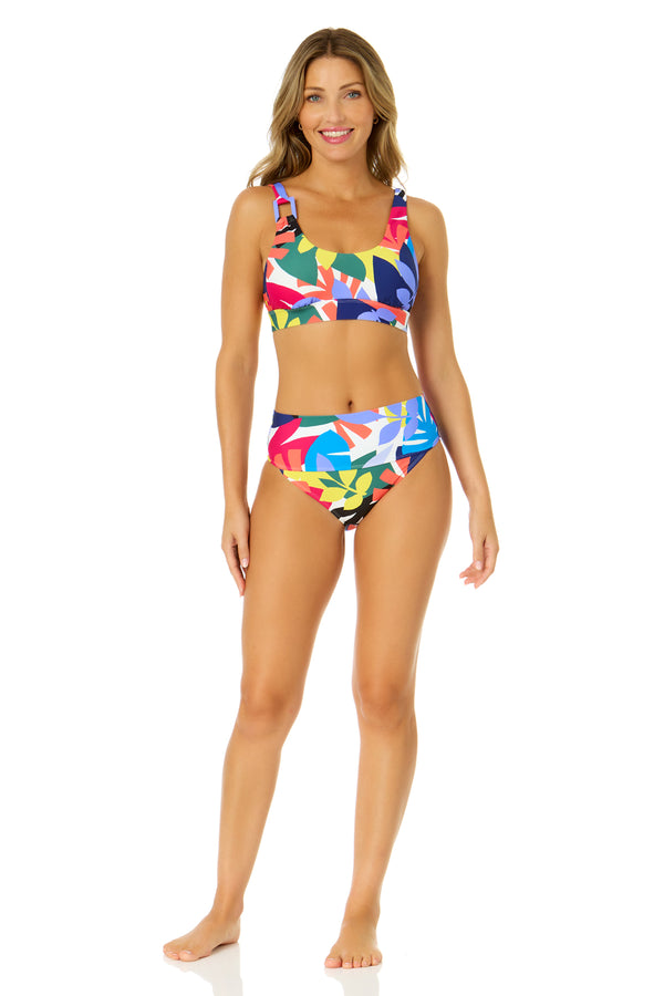 Anne Cole Women's Tropic Stamp Asymmetric Ring Bralette Bikini Top