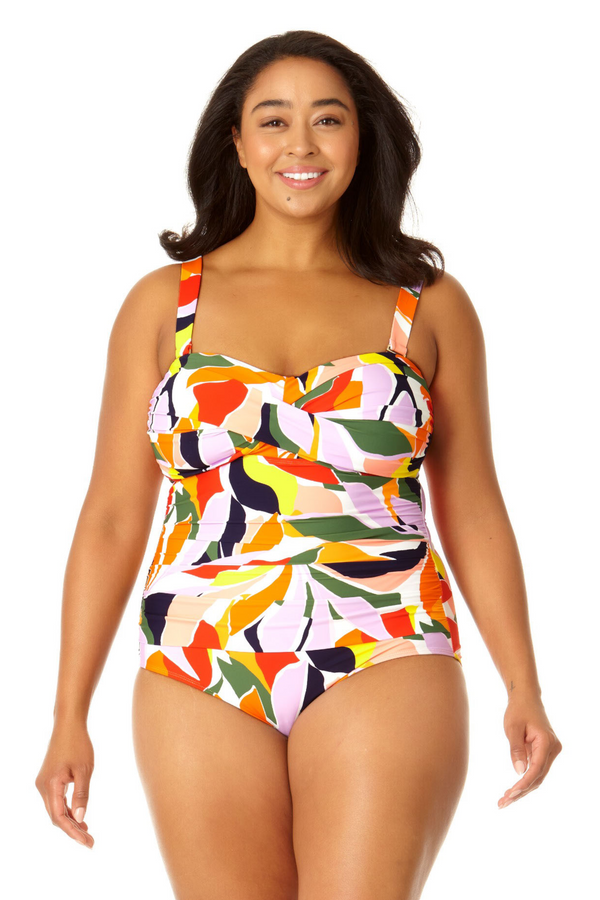 anne cole Women's Twist Front Shirred One Piece Swimsuit