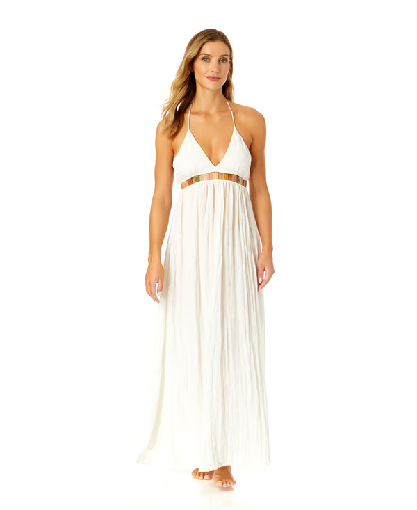 anne cole Women's V Neck Jewel Maxi Dress With Spaghetti Straps Cover Up