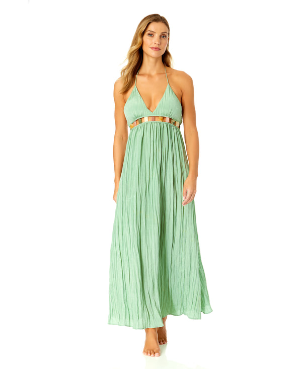 anne cole Women's V Neck Jewel Maxi Dress With Spaghetti Straps Cover Up