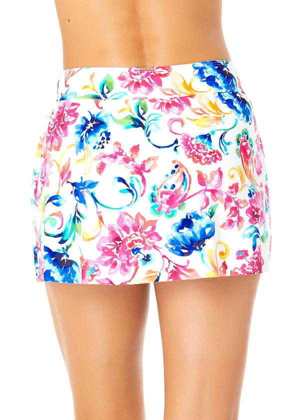 Anne Cole Women's Watercolor Paisley Drape Front Mid Rise Swim Skirt Bottom