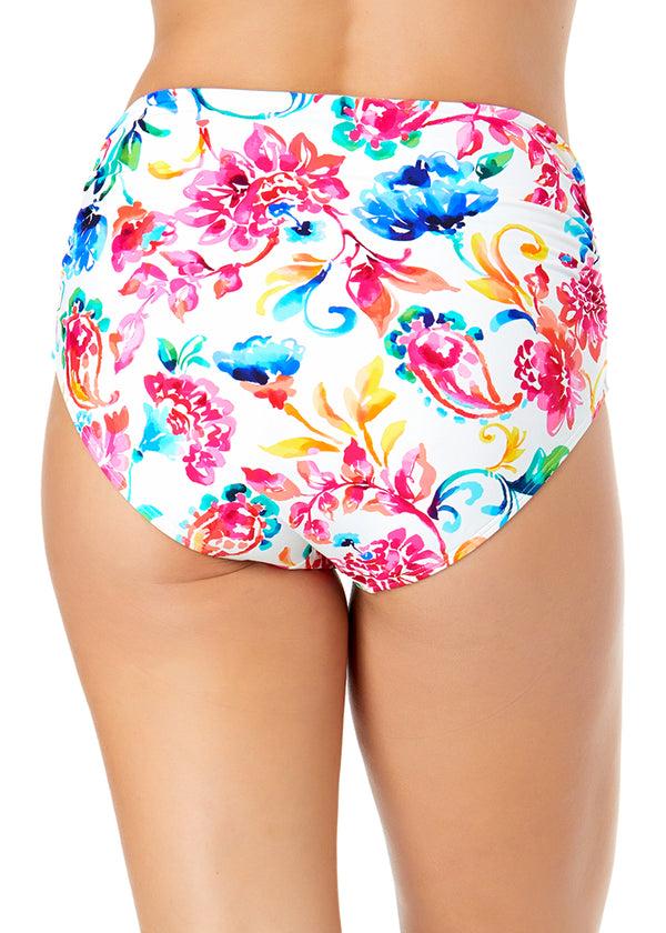 Anne Cole Women's Watercolor Paisley Fold Over High Waist Shirred Bikini Swim Bottoms