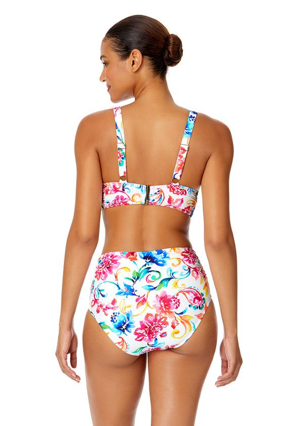 Anne Cole Women's Watercolor Paisley Soft Band Shirred Bralette Bikini Top