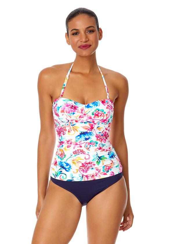 Anne Cole Women's Watercolor Paisley Twist Front Bandeaukini Swim Top