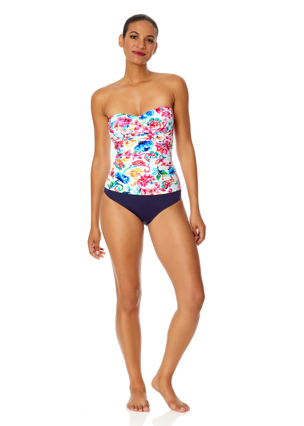 Anne Cole Women's Watercolor Paisley Twist Front Bandeaukini Swim Top
