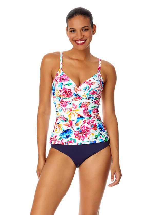 anne cole Women's Watercolor Paisley Twist Front Underwire Tankini Swim Top