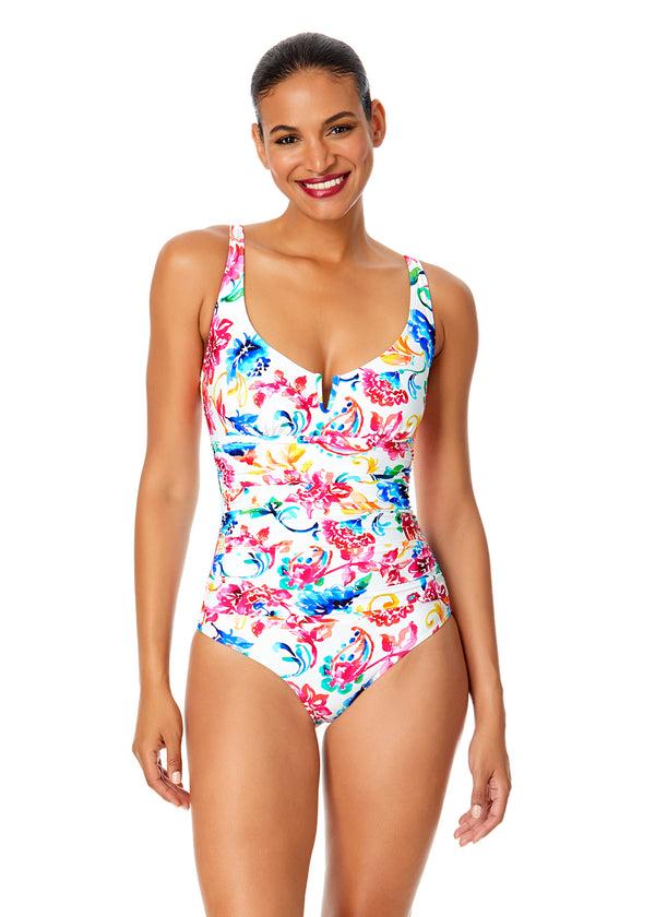 anne cole Women's Watercolor Paisley V-Wire One Piece Swimsuit anne cole Women's Watercolor Paisley V-Wire One Piece Swimsuit