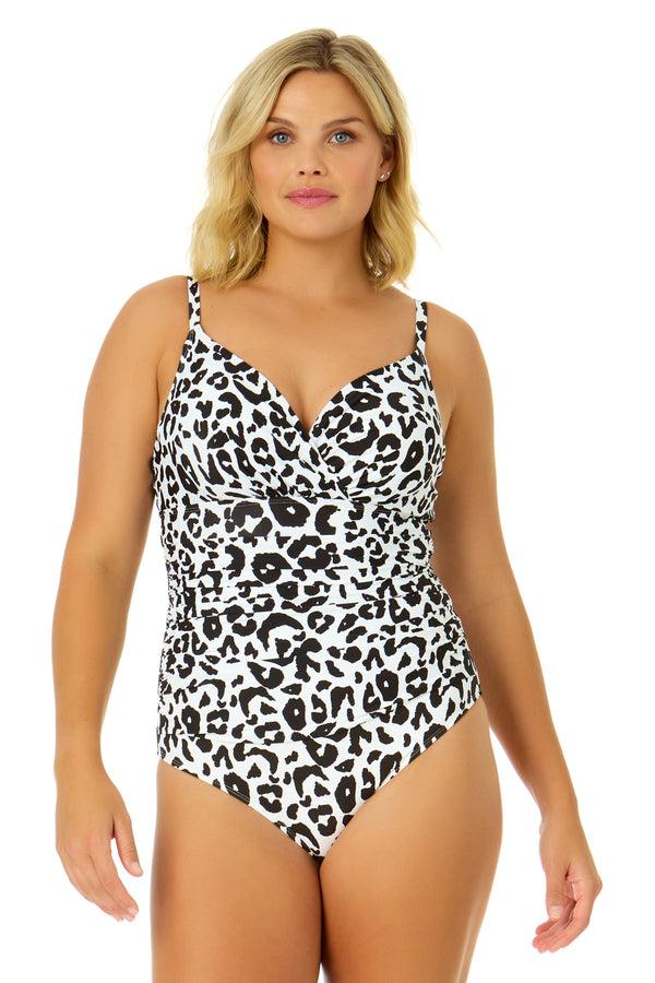 anne cole Women's Wild Cat Underwire Surplice One Piece Swimsuit