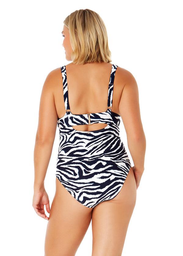 Anne Cole Women's Zebra Shadow Soft Band Shirred One Piece Swimsuit