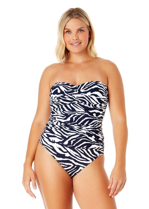 anne cole Women's Zebra Shadow Twist Front Shirred One Piece Swimsuit