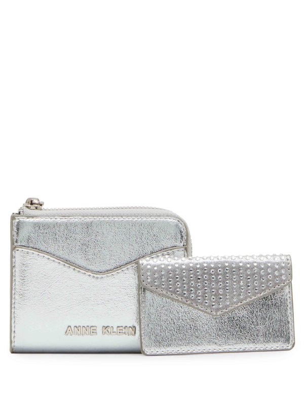 Anne Klein 2 Piece Envelope Flap Curved Wallet With Rhinestones