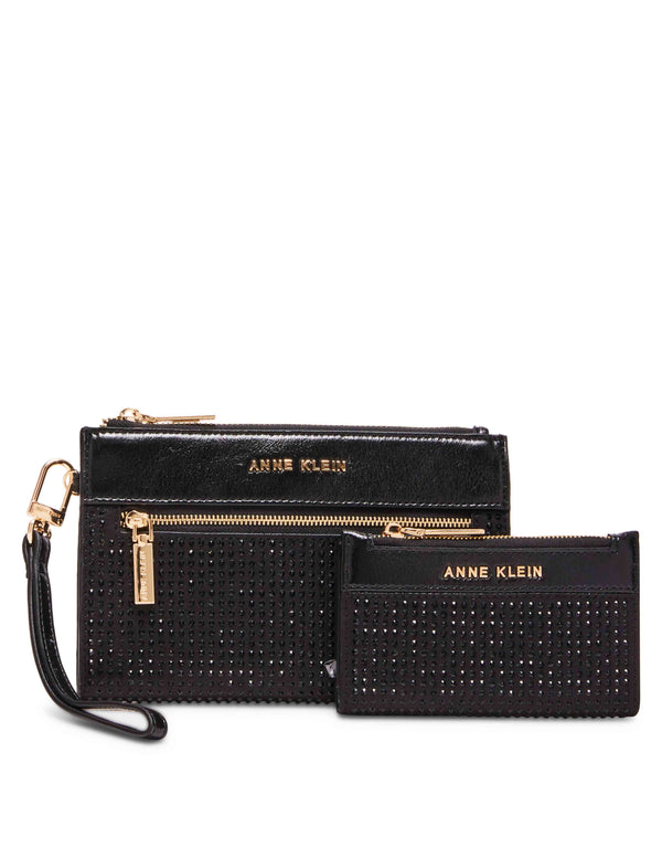 Anne Klein 2 Piece Gift Set With Rhinestone Zip Clutch And Card Case