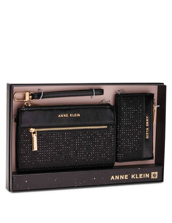 anne klein 2 Piece Gift Set With Rhinestone Zip Clutch And Card Case